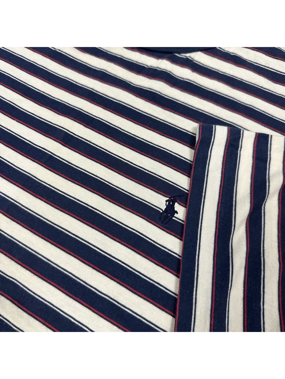 VTG Polo Ralph Lauren Men's Large Striped Cotton Crew T-Shirt Navy White USA - Picture 3 of 7